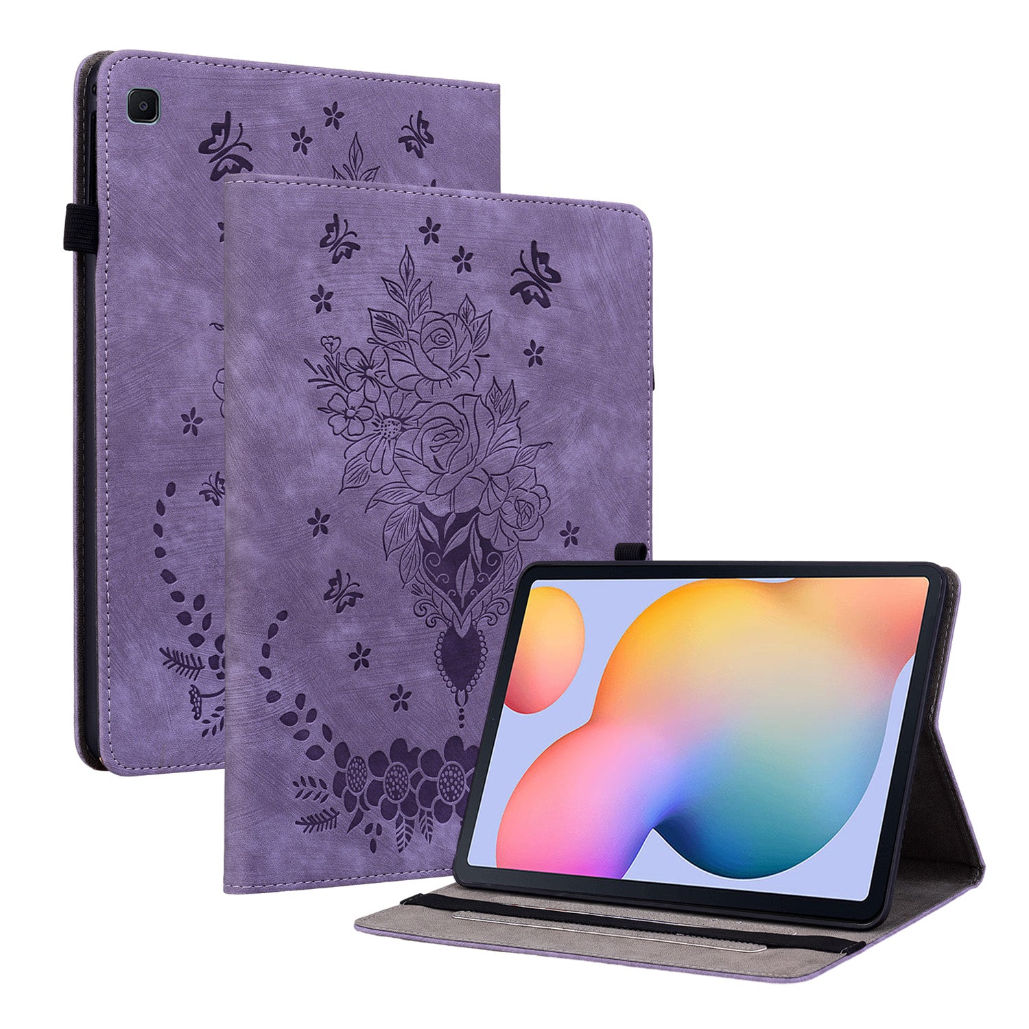 For Samsung Galaxy Tab S6 Lite / Tab S6 Lite (2022) Butterfly Rose Imprinted Leather Stand Case Card Holder Tablet Cover For Samsung Galaxy Tab S6 Lite / Tab S6 Lite (2022) Butterfly Rose Imprinted Leather Stand Case Card Holder Tablet Cover
